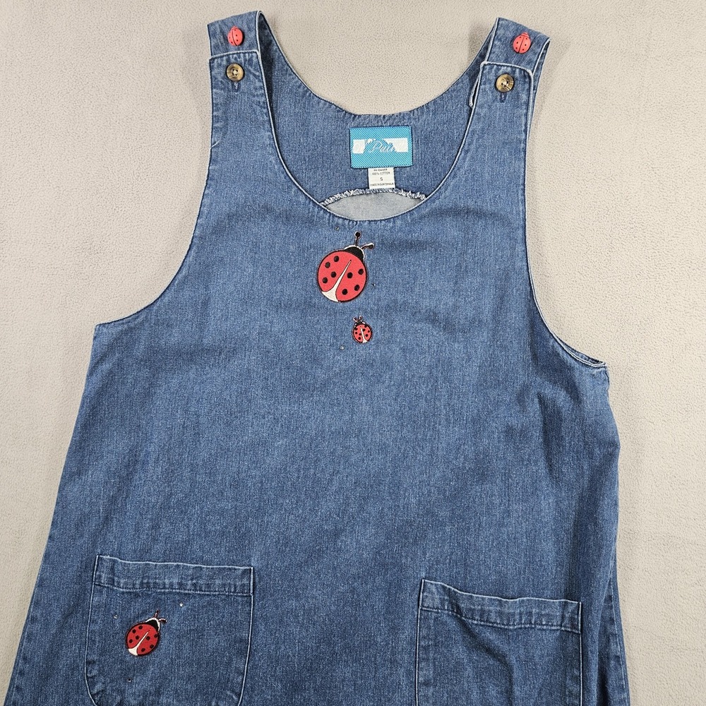 Vintage Denim Midi Dress Womens S Jumper Ladybug Nature Granola Teacher 90s